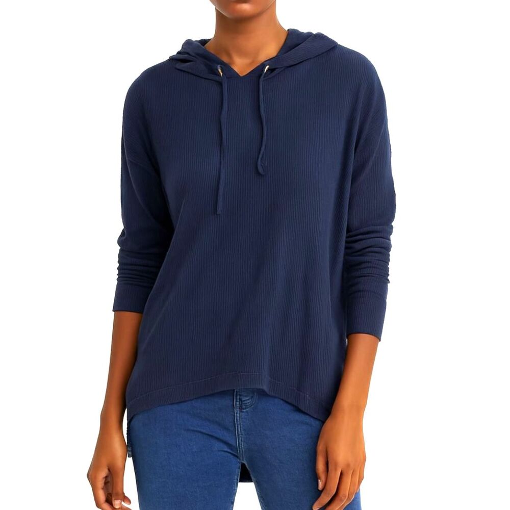 NWT Michael Lauren Navy Oversized Hoodie Ribbed Rayon Blend, Split Back Yoke, M